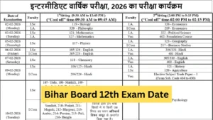 12th Exam Date 2026 Bihar Board routine